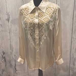Vintage Suzelle 100% Silk western blouse size 12